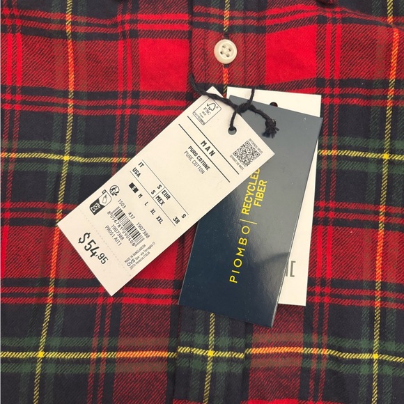 Piombo new Red Cotton Plaid Men's Shirt S recycled cotton - Picture 5 of 5